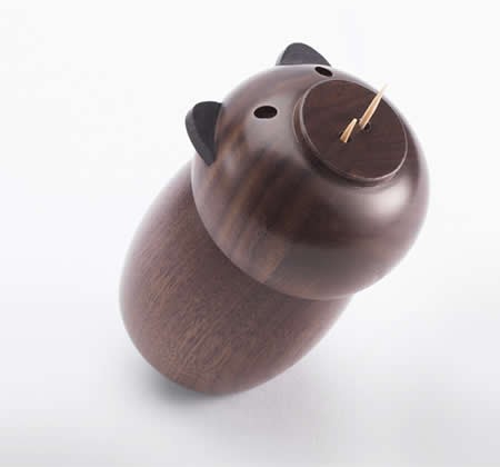 Black Walnut Wooden Pig Toothpick Holder