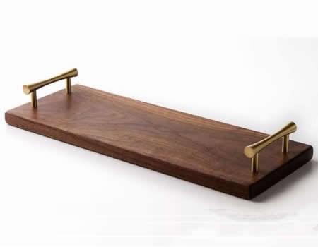 Black Walnut Wooden Serving Tray With Handles