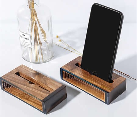 Black Walnut Wooden Sound Louder Cell Phone Table Stand Amplifier Holder for  iPhone Android Smartphone