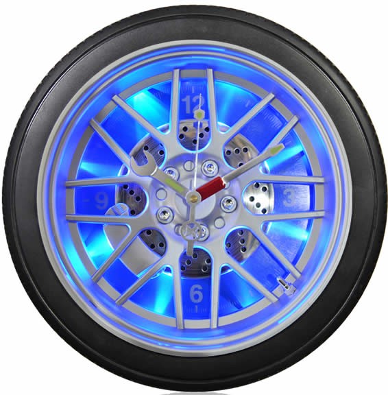 14" Blue LED Tire Wall Clock,Desk Clock