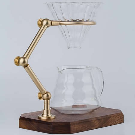 Brass & Wooden Pour Over Drip Coffee Maker Dripper Stand,Black Walnut Base