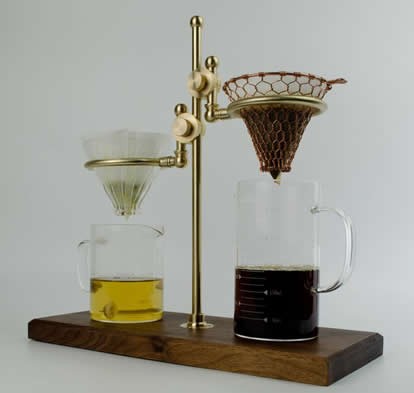 Simple Black Walnut Base Brass Pour Over Drip Coffee Maker Dripper Stand