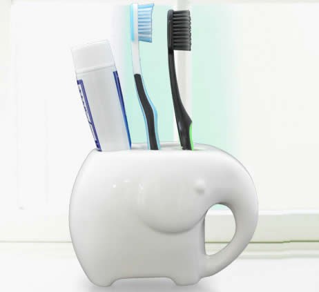 Ceramic Elephant  Toothbrush and Toothpaste Holder
