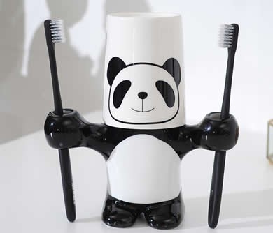 Ceramic Panda Toothbrush Toothpaste Stand Holder With Cup