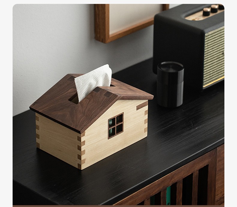 Classic Design Mini Tiny House Wooden Tissue Box