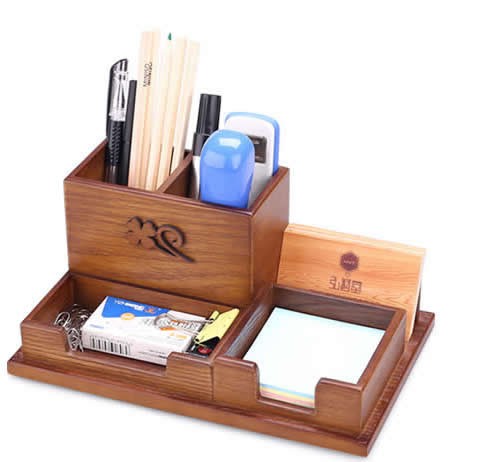  Wooden Desk Accessory Storage Organizer / Pen Holder /  Memo Pad Holder/Business Card Holder