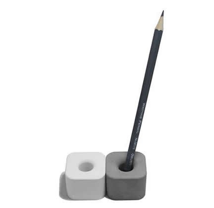 Concrete & Wooden Cubes Pen Stand Holder, (Set of 4)