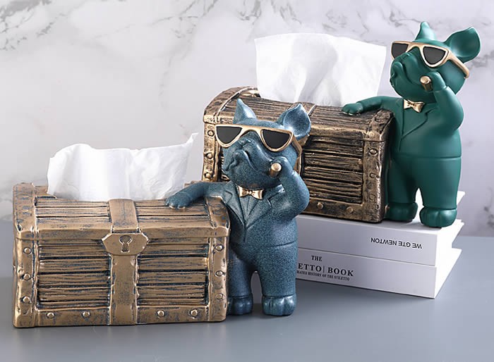 Creative Bulldog And Treasure Box Decoration Tissue Box