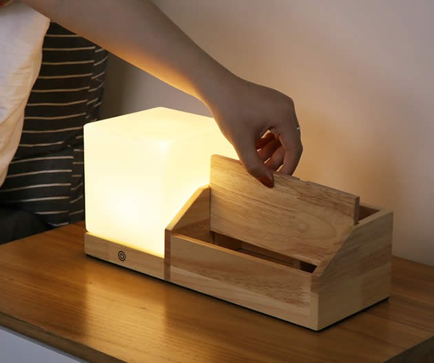 Creative Desktop Wooden Storage Box With Night Light Function