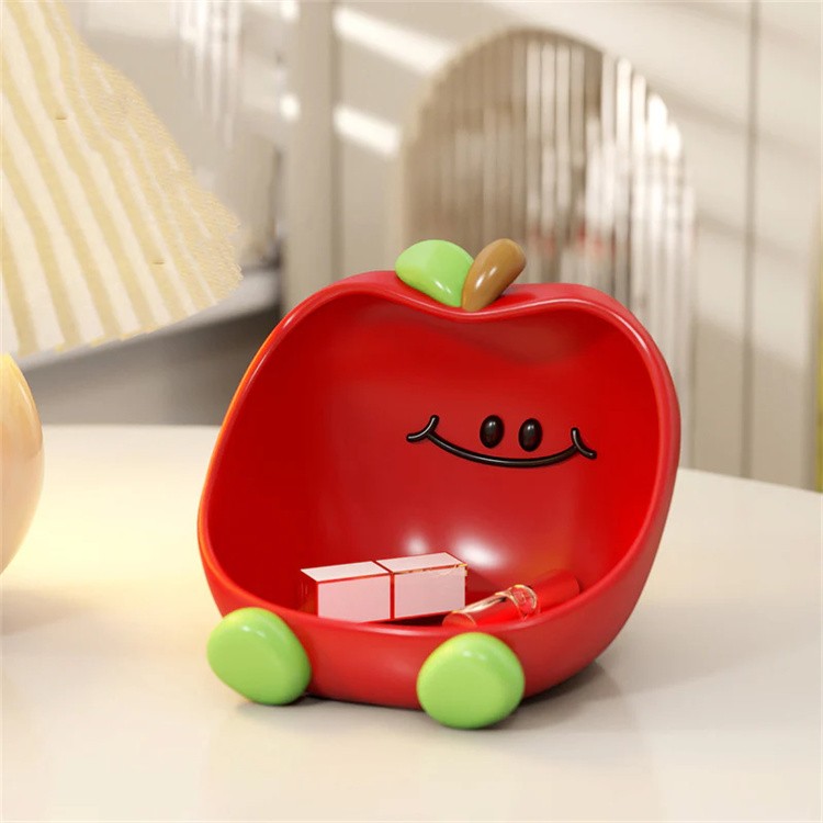 Cute Red Apple Storage Tray for Keys, Jewelry & Small Items | Fun Smiley Face Home Decor