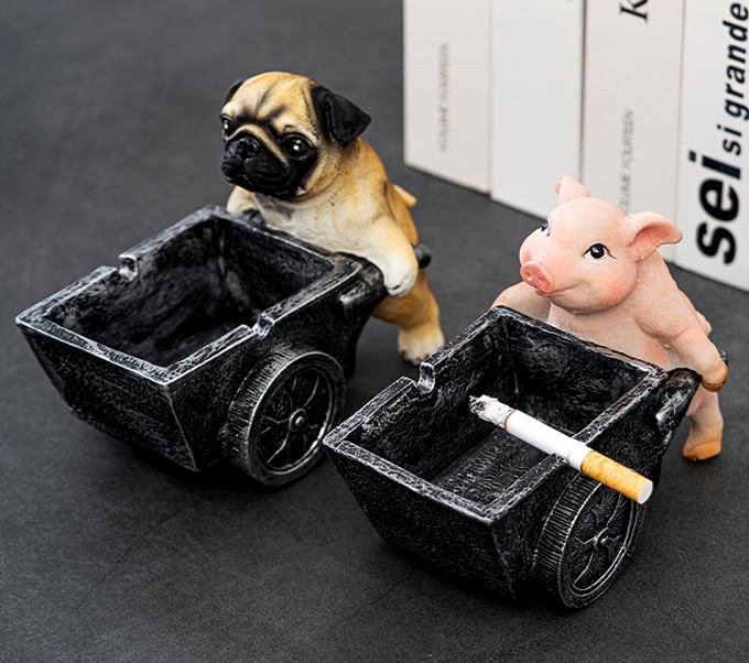 Cute Cartoon Piggy Puppy Trolley Shape Ashtray