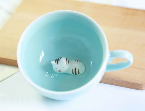 Cute Cat Figurine Ceramic Coffee Cup