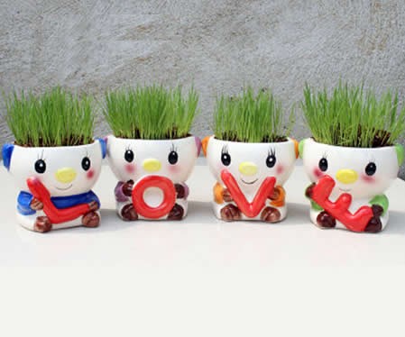 4 PCS Set Cute Cartoon Pig Ceramic Succulent Cactus Flower Potfor for Home Garden Office Desktop Decoration