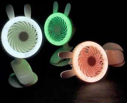 Cute Rabbit Bear Clip On  Mini- Fans With LED Night-Light