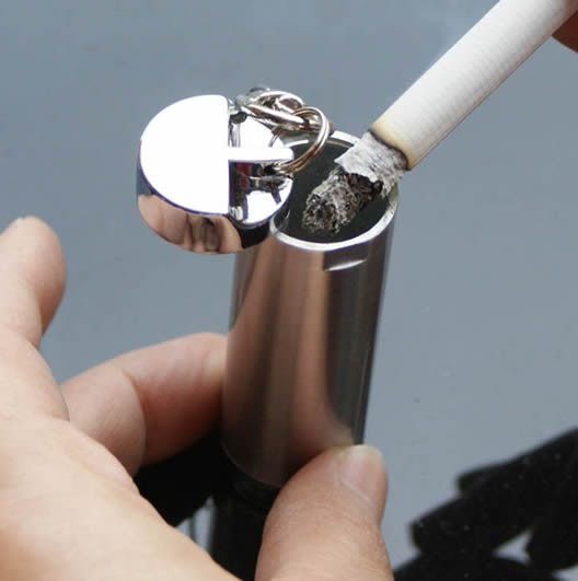 Cylinder Portable Pocket Ashtray  with Keychain 