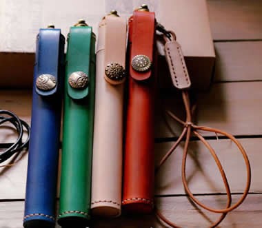 Cylinder Shaped Leather Single Pen ProtectiveCase with Neck Strap  