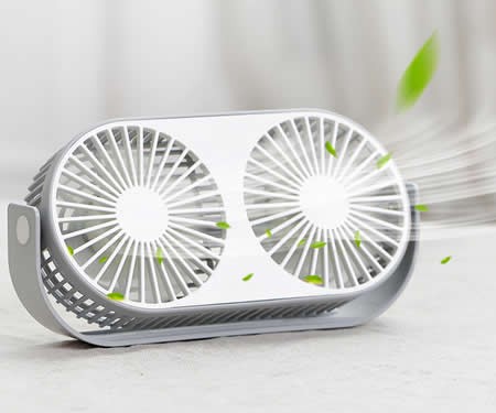 Dual Head USB Powered Mini Desk Fan