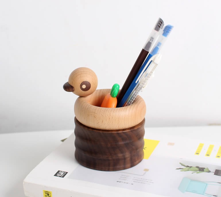 Funny Duck Walnut Wooden Pen Holder