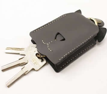 Leather Dog Face Key Bag with Key Ring