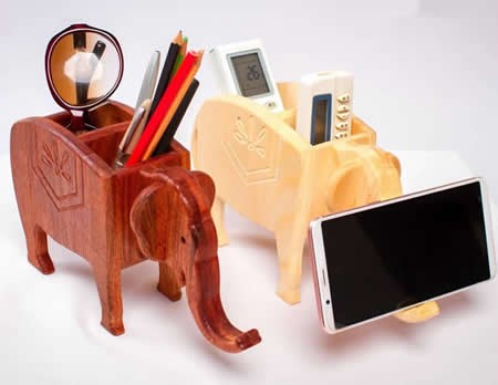  Elephant Shape Wooden Pen Cup/Pen Holder Desk Organizer 