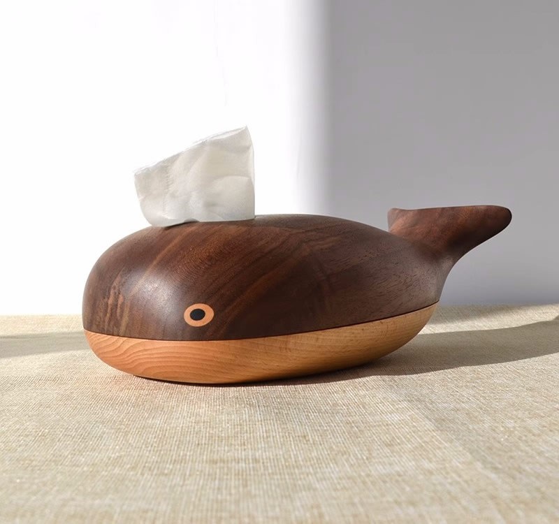 Exquisite Wooden Whale Decorative Tissue Box, Artistic Design