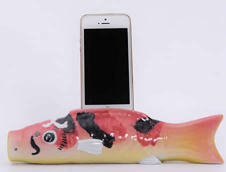 Fish Style Ceramic Speaker Sound Amplifier Stand Dock for SmartPhone