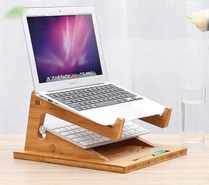 Folding Bamboo Desktop Stand With Base for Tablet Laptop Macbook Air or Pro