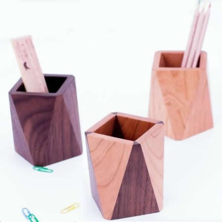 Geometric Designs  Wooden Pen Cup Pencil Pot Holder Container Organizer 