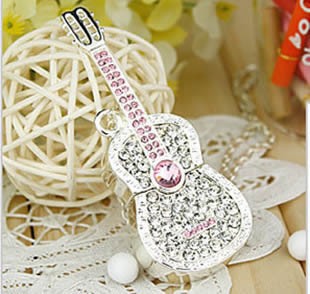 16G Guitar Shaped Faux Diamond Usb Flash Drive