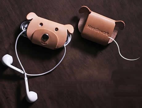  Leather Animal Face Headphone Earphone Wrap Winder Cord Organizer 