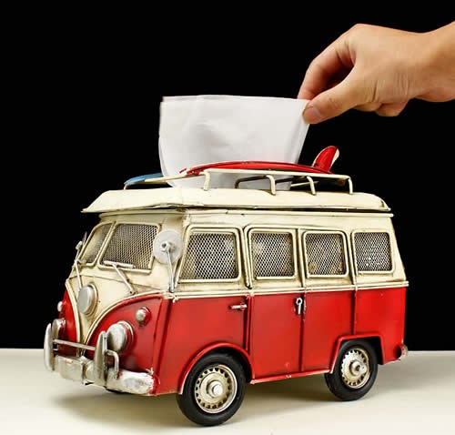 Handmade Antique Model Kit Car-Volkswagen Microbus Tissue Box