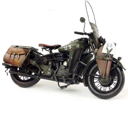 Handmade Antique Model Kit Motorcycle- 1942 Harley-Davidson "WLA" Military Motorcycle