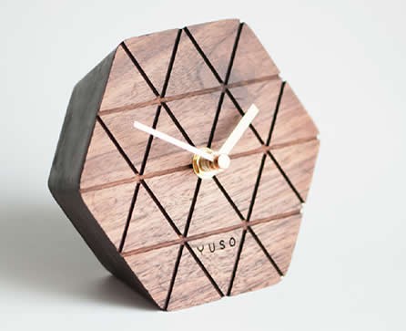 Handmade Wood hexagonal Table Alarm Clock