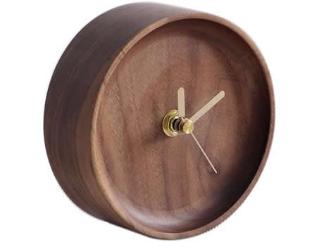 Handmade Black Walnut Round Table Alarm Clock 