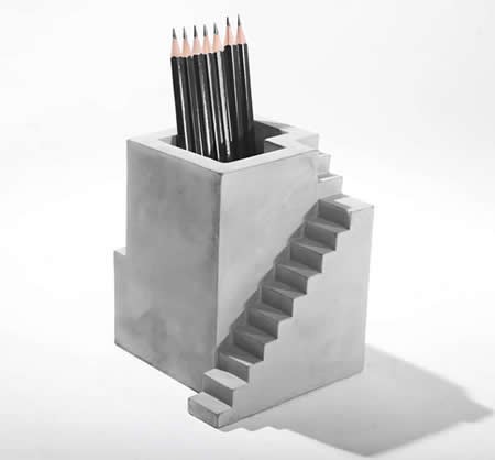 Handmade Concrete Architecture Stairs Pen Holder,2pcs
