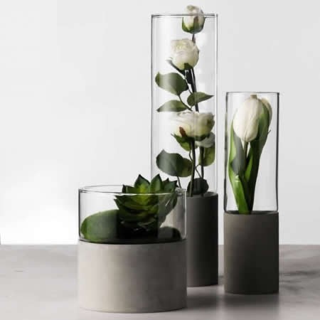 Handmade Concrete & Glass Vase