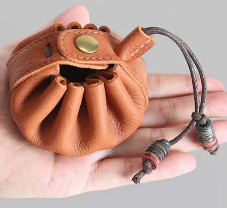 Handmade  Genuine Leather  Draw String Pouch Coin Purse Storage Bag Box 