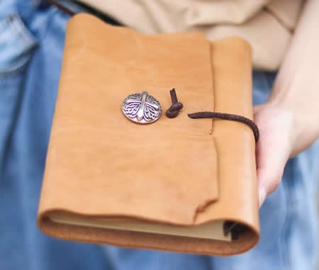 Handmade Genuine Leather Refillable  Binder Diary Travel Journal Notebook,Apricot & Brown