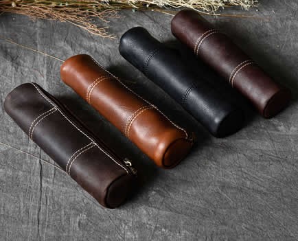 Handmade Genuine Leather Stationery Pencil Pen Case Art Pouch 