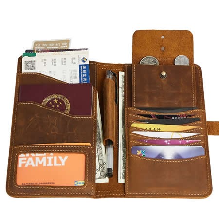 Handmade Leather Multi-Purpose Travel Wallet Card Passport Holder