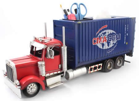Handmade Shipping Container Tissue Box With Trailer Carrier Truck