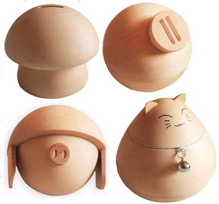 Handmade Wood Piggy Bank,Beech Wood