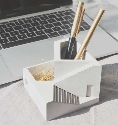 Handmade Concrete Architecture Stairs Pen Holder  Desk Organizer
