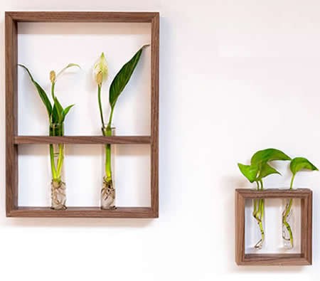 Hanging Flower Vase Bottles in Wood Stand