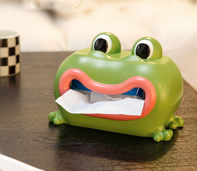 Happy Big-Mouthed Green Frog Tissue Box