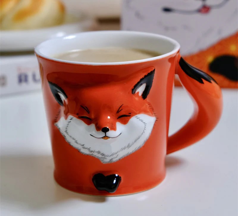 Happy Fox Ceramic Mug, Creative Gift