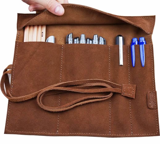 Vintage Style Leather Pencil Pen Case 