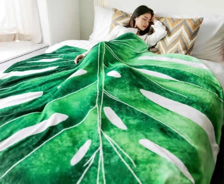 Leaf shape Soft Air Conditioning Blanket-Monstera Leaf