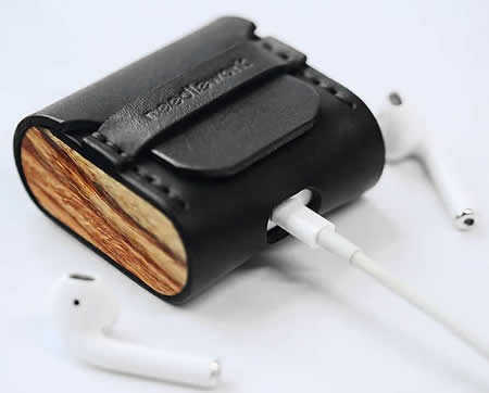  Leather&Wooden Protective Cover for Apple AirPods Charging Case 