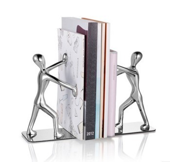 1 Pair-Metal Men Pushing Books Decorative Bookends
